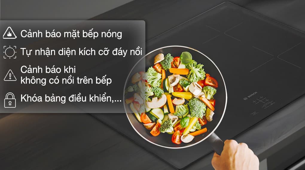 Bếp từ Bosch 3 vùng nấu trang bị nhiều tính năng hiện đại