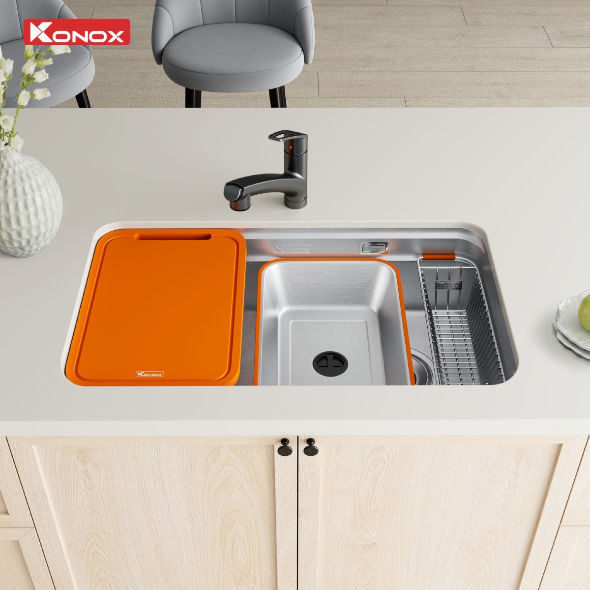 Chậu Rửa Bát Konox Phong Cách Nhật Chống Xước Tari Smart 8047