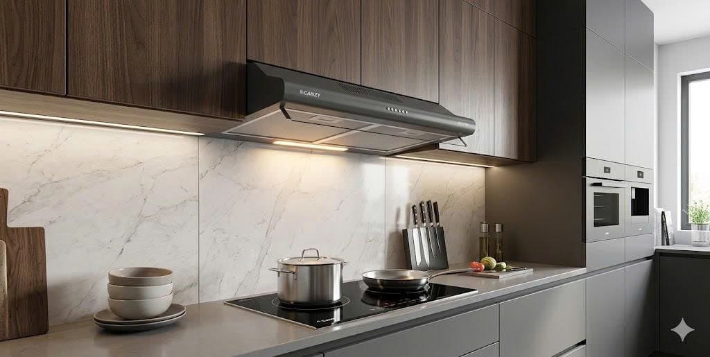 Máy Hút Mùi Canzy CZ 2266BB trong không gian bếp hiện đại