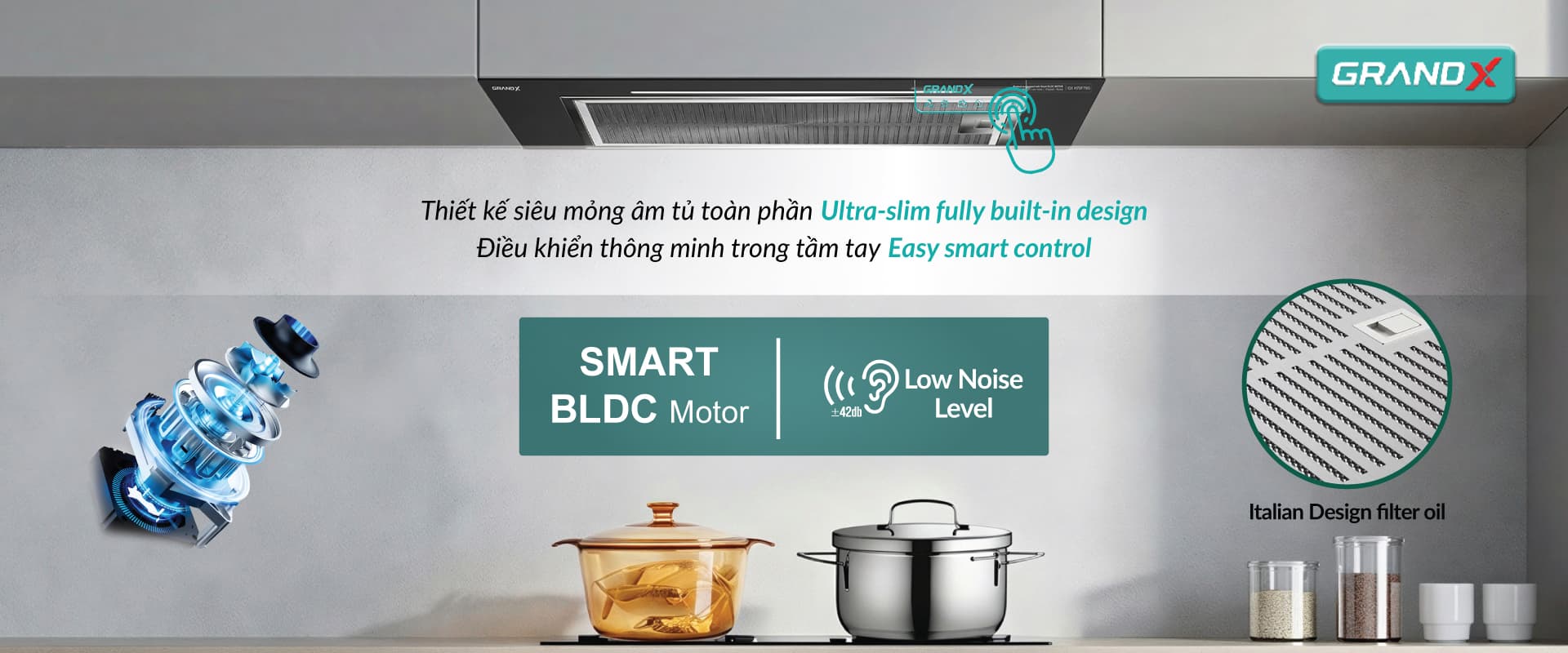 Máy Hút Mùi Grandx GX H70F79G trong không gian bếp hiện đại