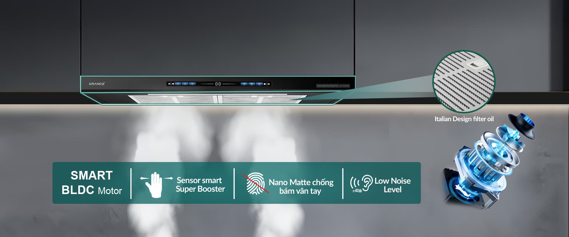 Máy Hút Mùi Grandx GX H70F85B trong không gian bếp hiện đại