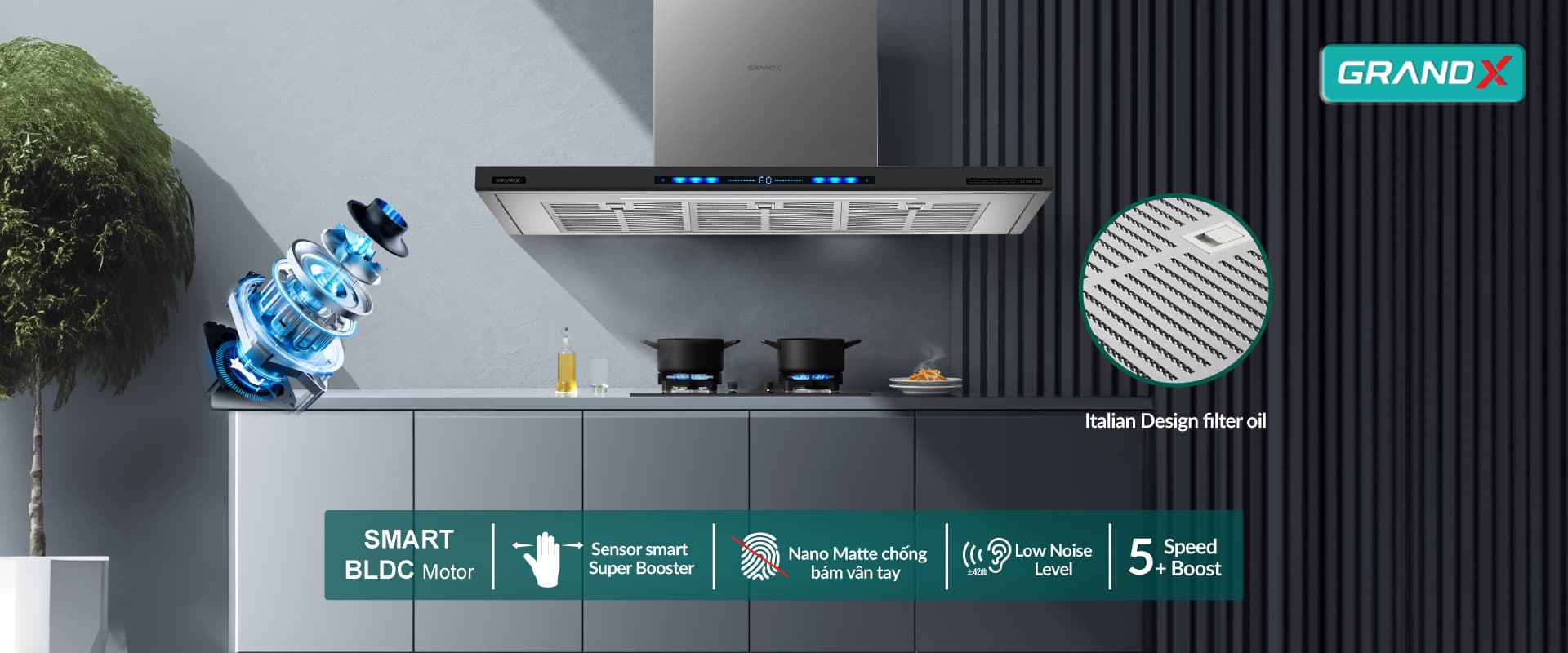 Máy Hút Mùi Grandx GX H70T78SB Trong không gian bếp hiện đại