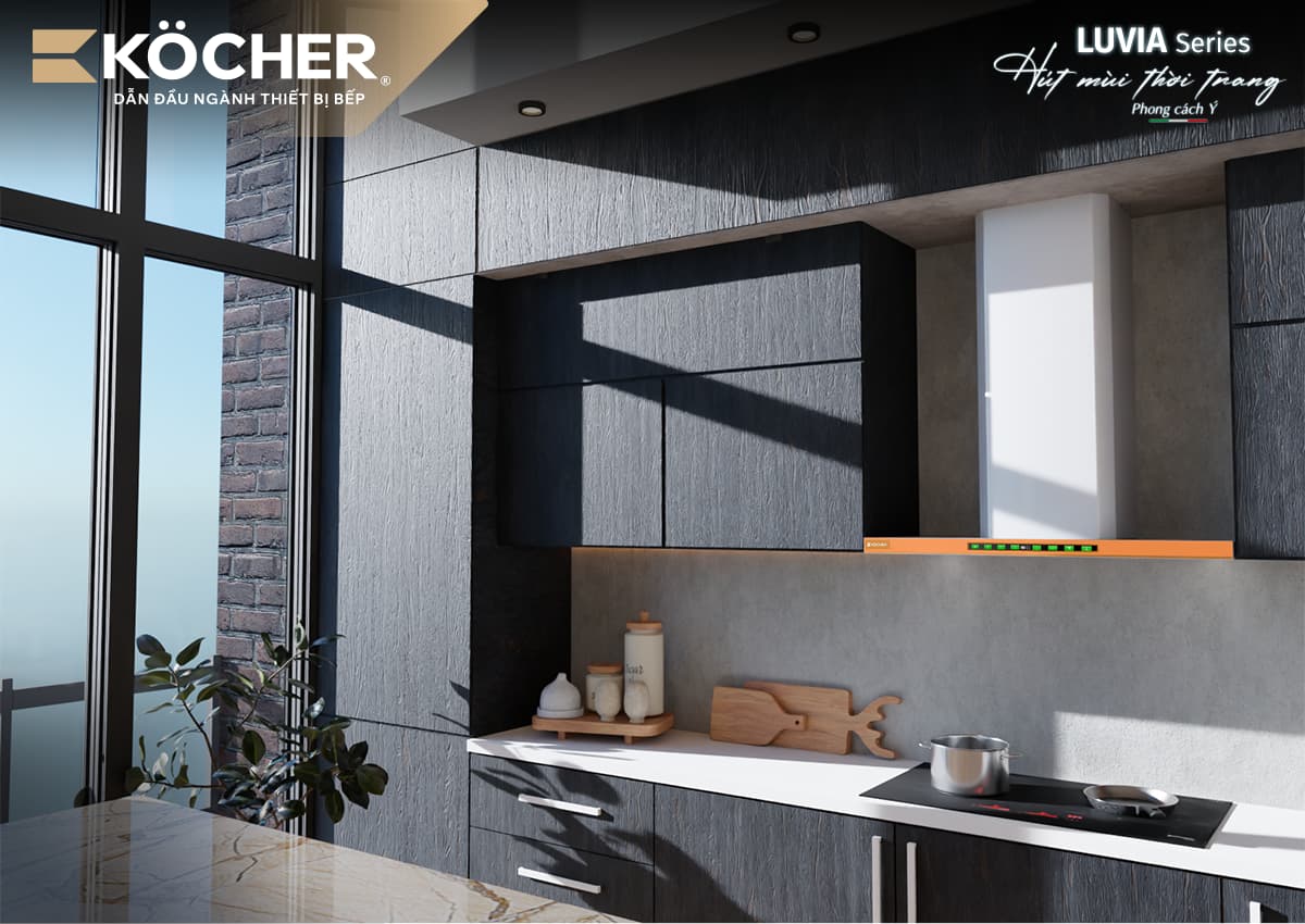 Máy Hút Mùi Kocher Luvia Premium với thiết kế màu cam đầy cảm hứng
