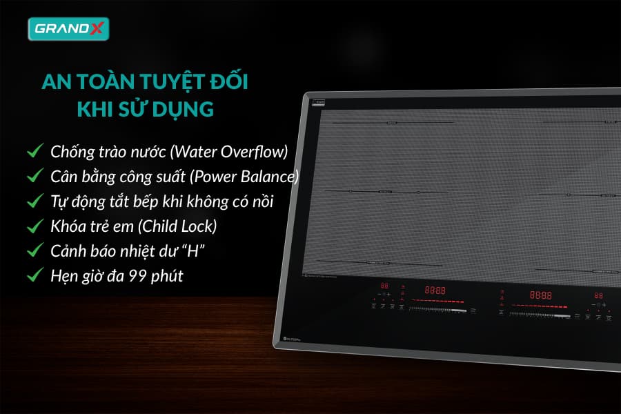 Tính năng an toàn Bếp Từ Grandx GX IP839Pro