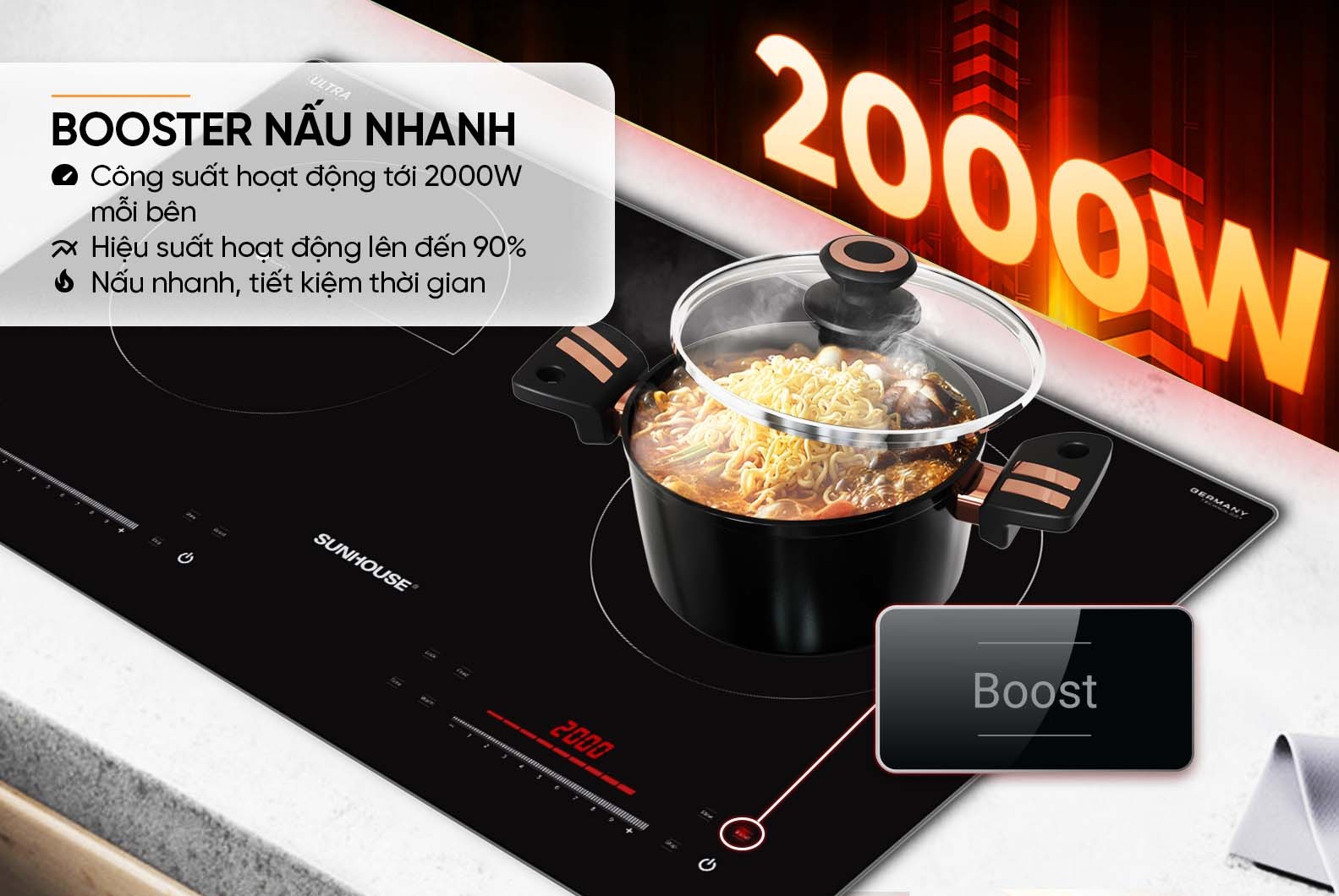 Tính năng Booster Bếp Từ Sunhouse SHB-588DI