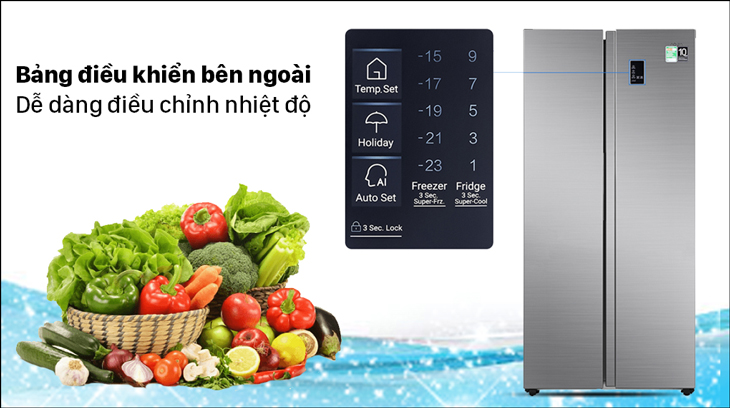 Bảng điều khiển bên ngoài tủ lạnh giúp người dùng thuận tiện sử dụng, điều chỉnh nhiệt độ phù hợp 