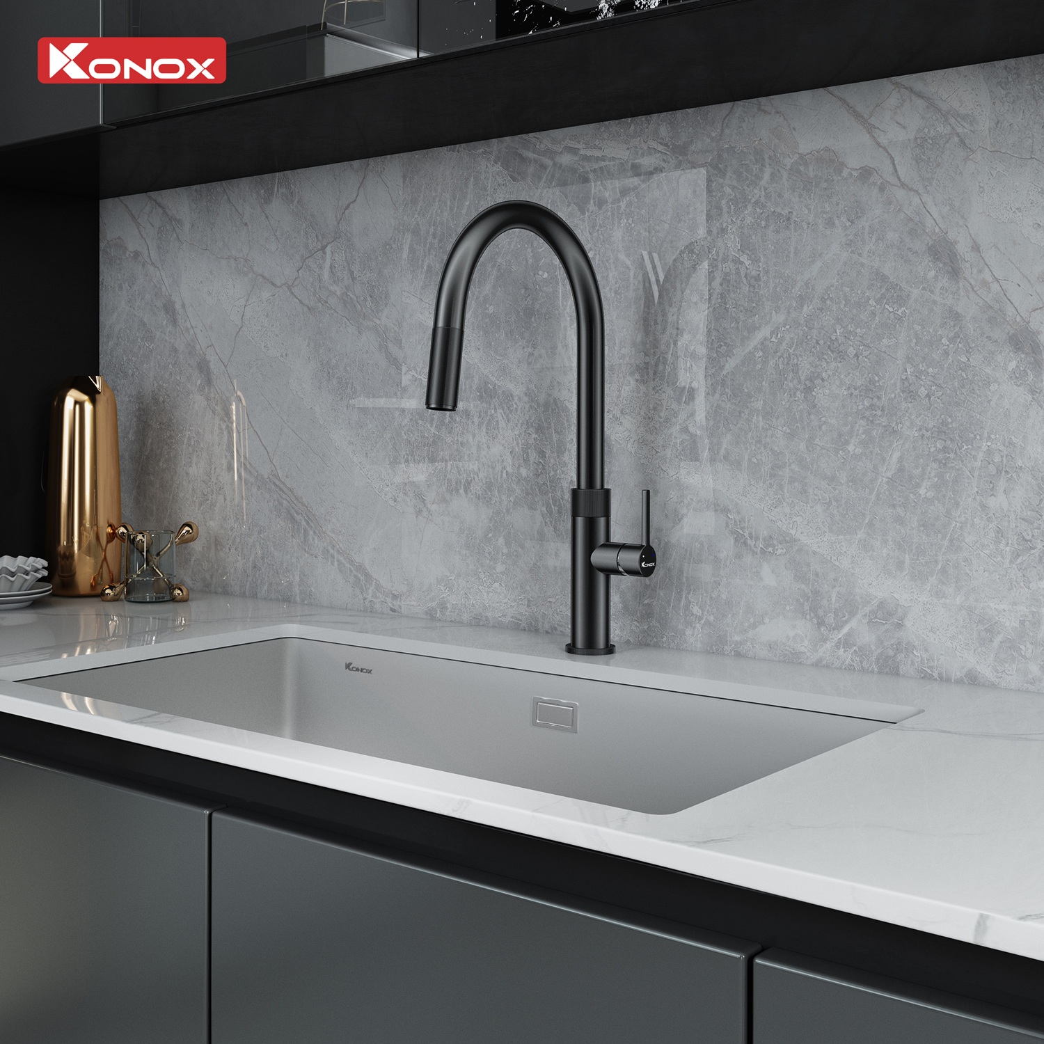 Vòi Rửa Bát Dây Rút Konox Lasi Gun Metal