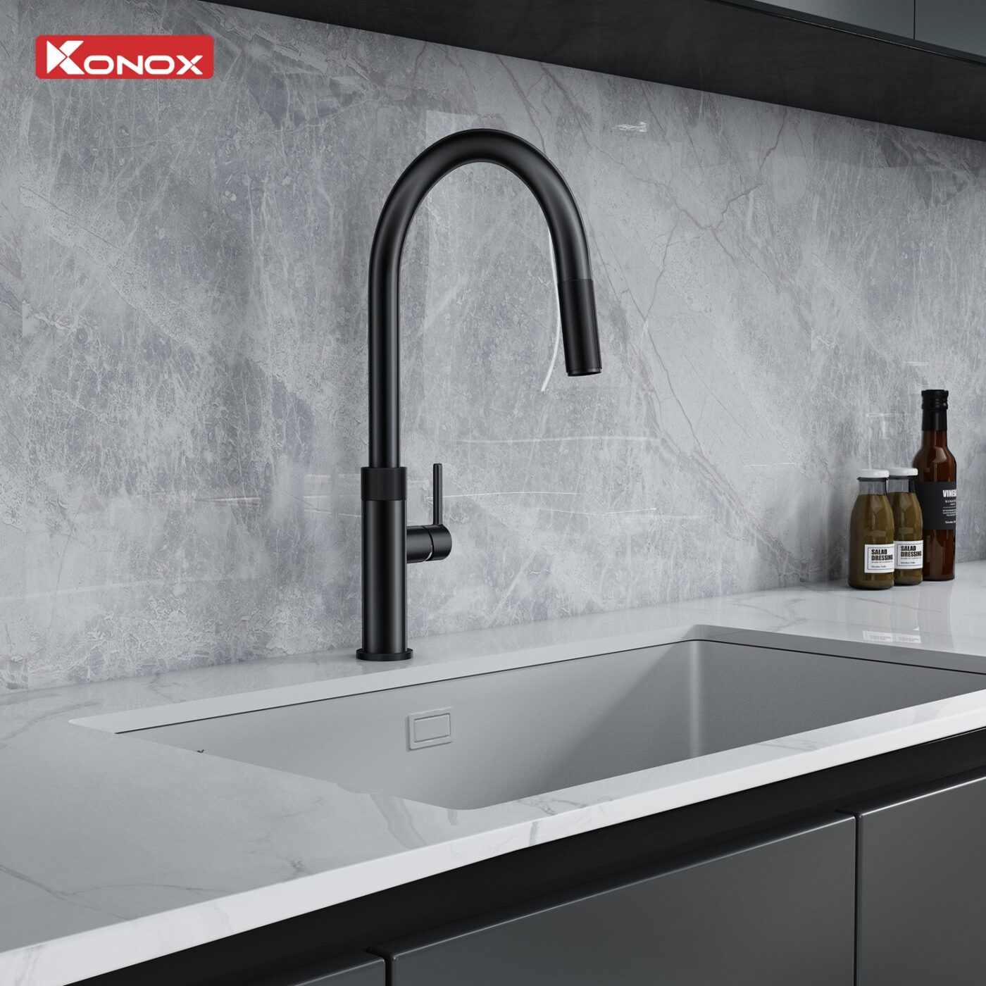 Vòi Rửa Bát Dây Rút Konox Lasi Gun Metal
