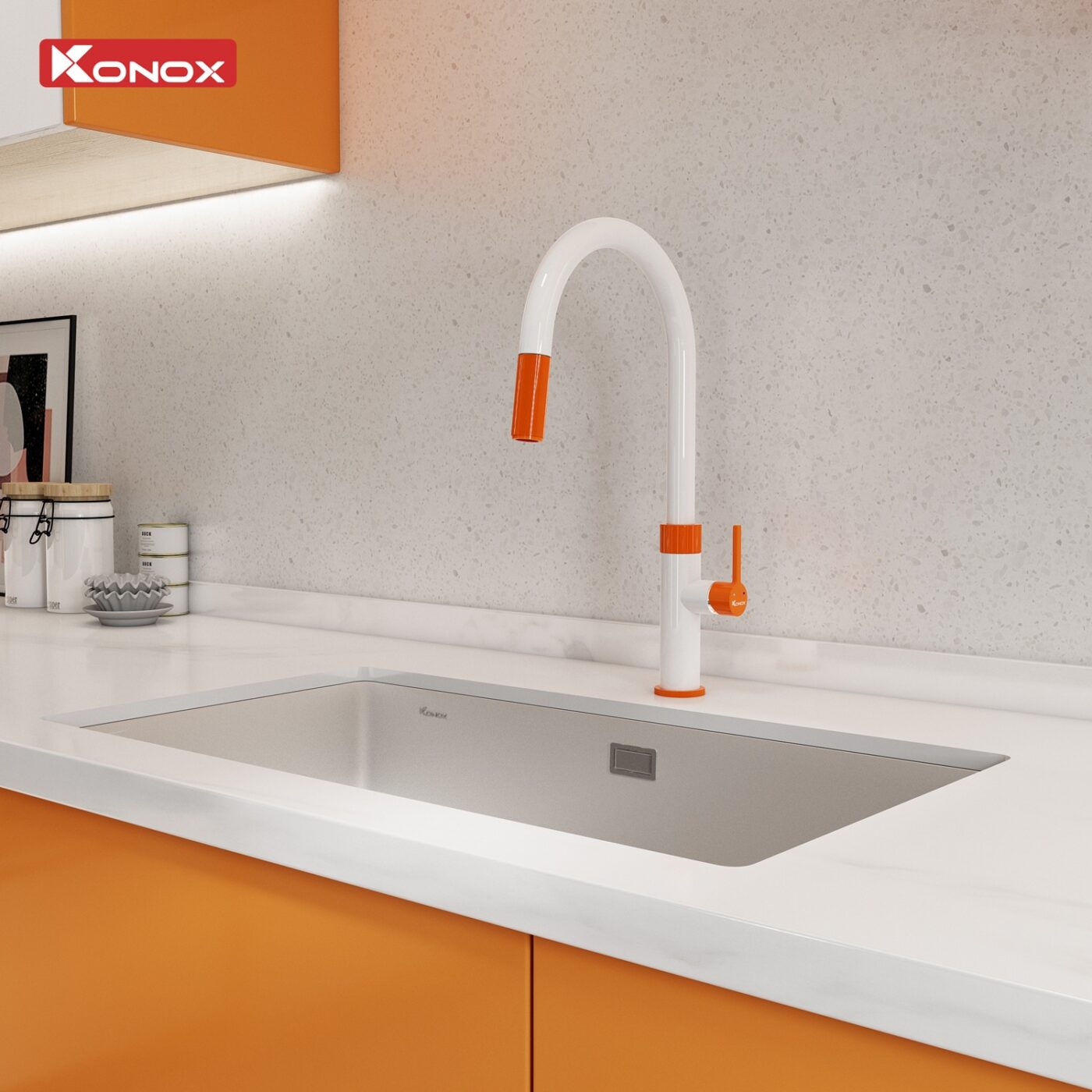 Vòi Rửa Bát Dây Rút Konox Lasi Orange