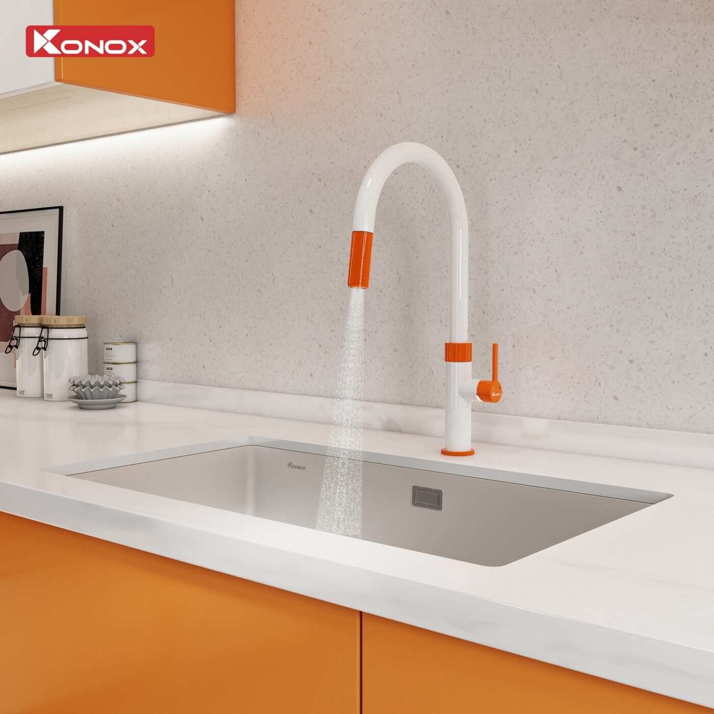 Vòi Rửa Bát Dây Rút Konox Lasi Orange